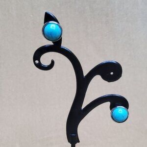 vintage silver tone faux turquoise center round push back earrings